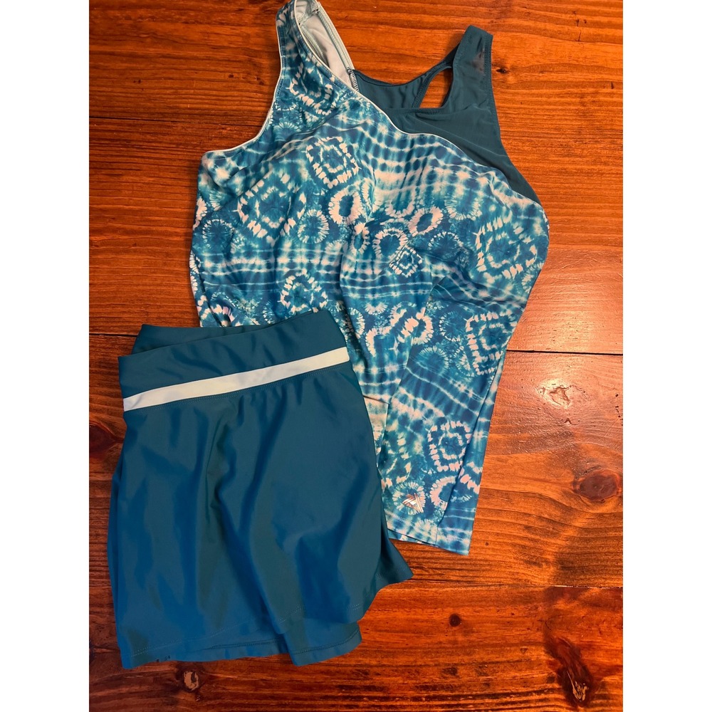 ZeroXposur Tankini Swimsuit Set Women XL Blue Tie Dye Swim Excellent‎ Modest